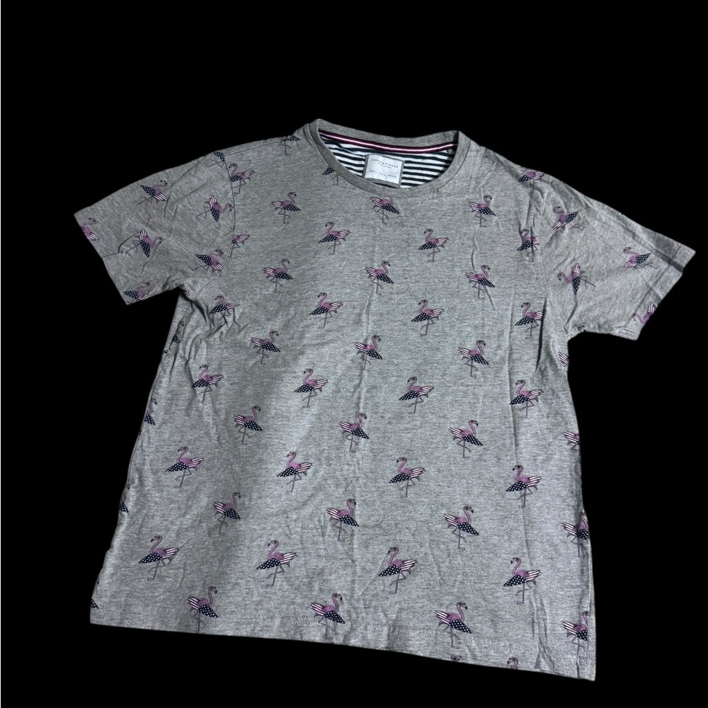 Denim & Flower Gray Flamingo Print Tee